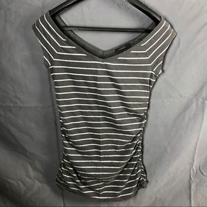 Off-The-Shoulder Gray Top with Silver Stripes